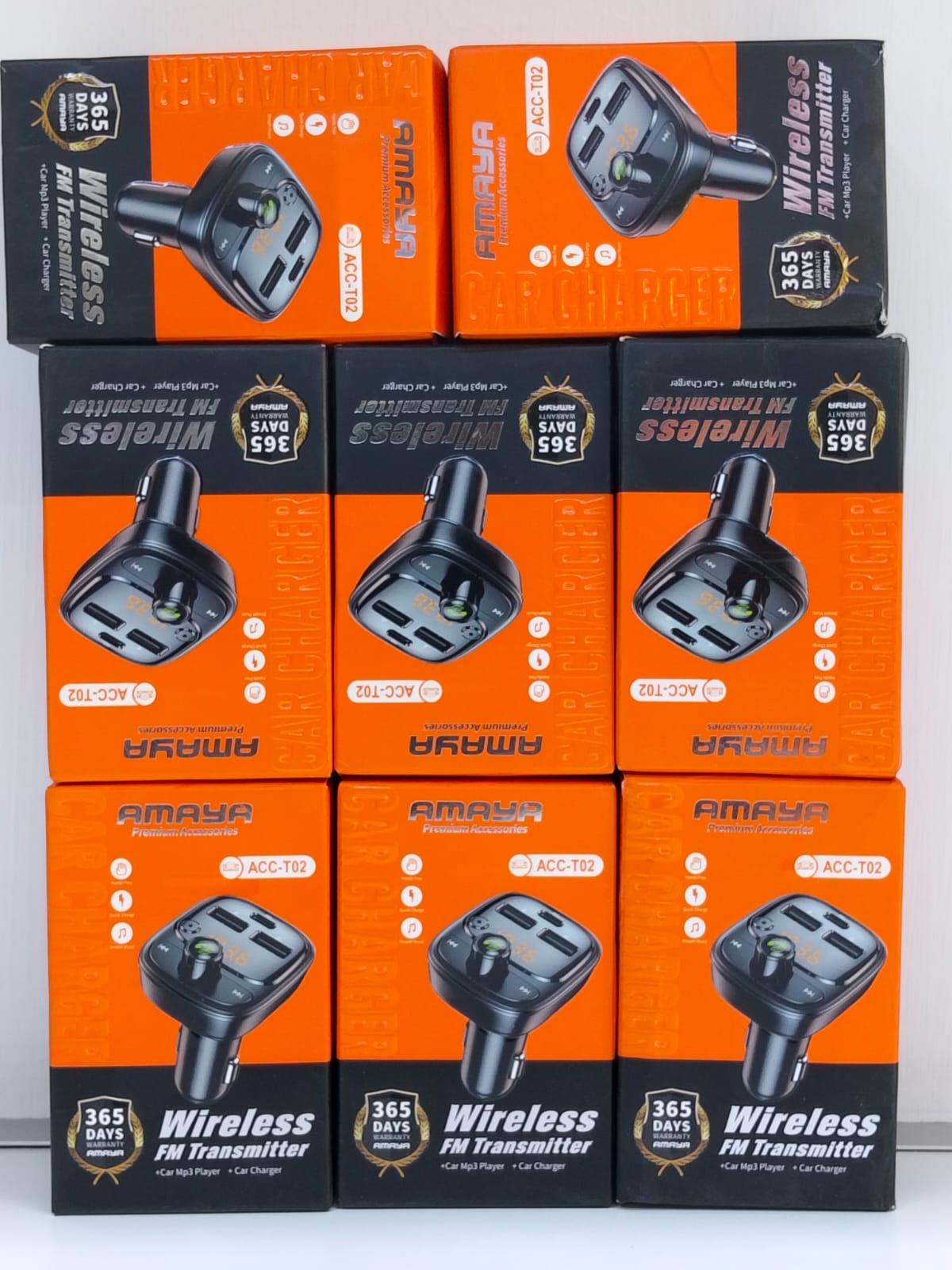 Amaya ACC-T02 Wireless FM Transmitter Car Charger - Dual USB, Bluetooth, MP3 Player