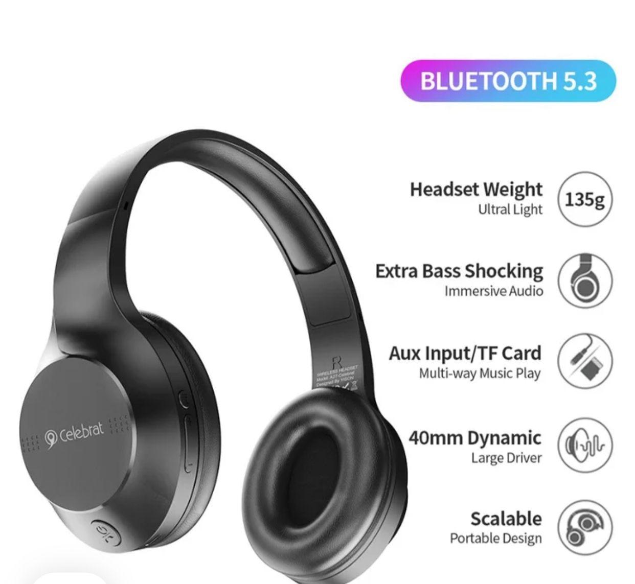 Celebrat A27 Wired Headphones - Black, 3.5mm Jack, Comfortable Fit