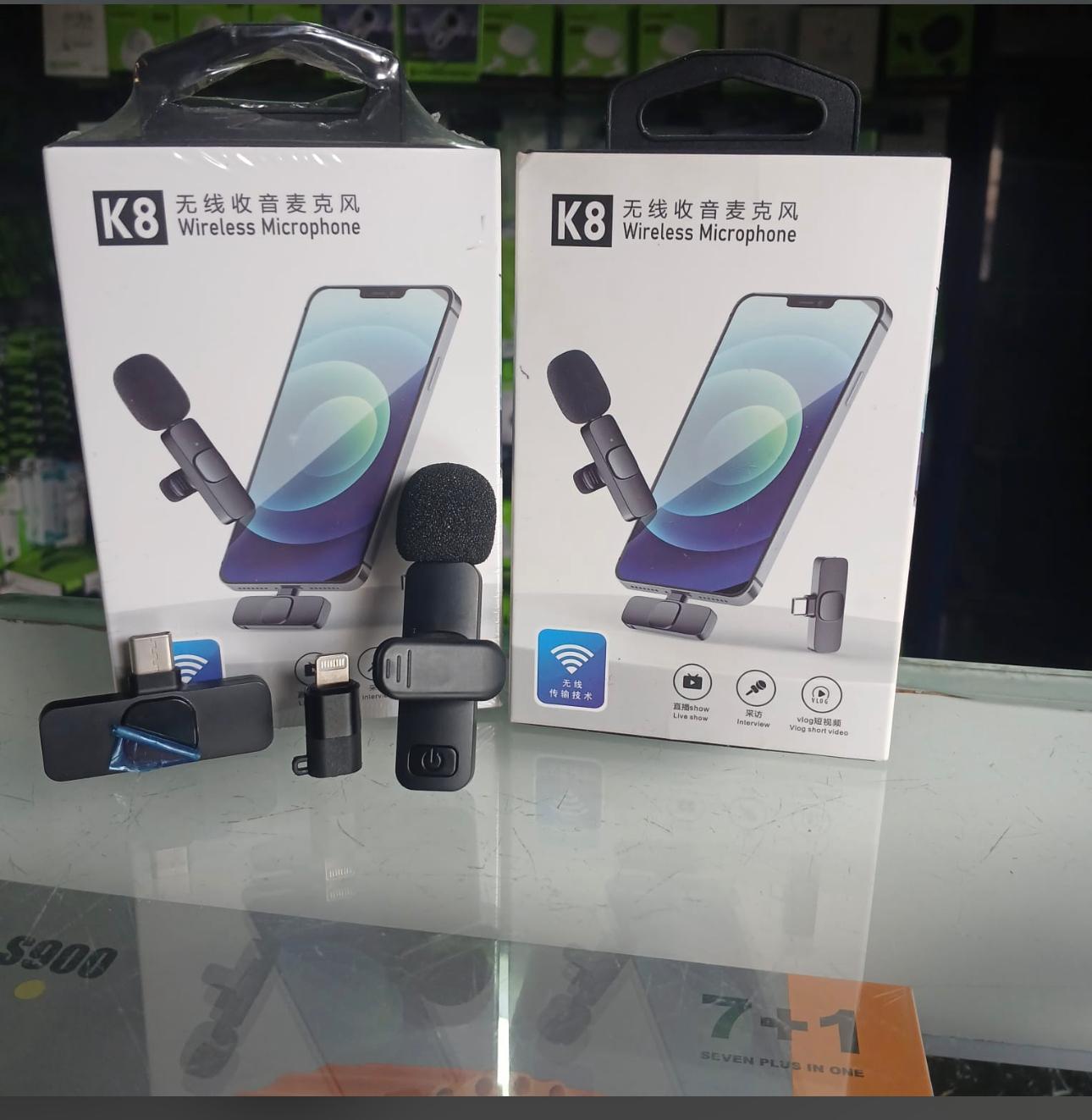 Lavalier K8 Wireless Microphone - Clip-On, Black, Compatible with Android & iPhone