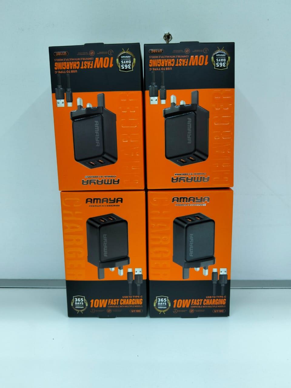 Amaya 10W Fast Charging Wall Charger - USB to Type-C, Black
