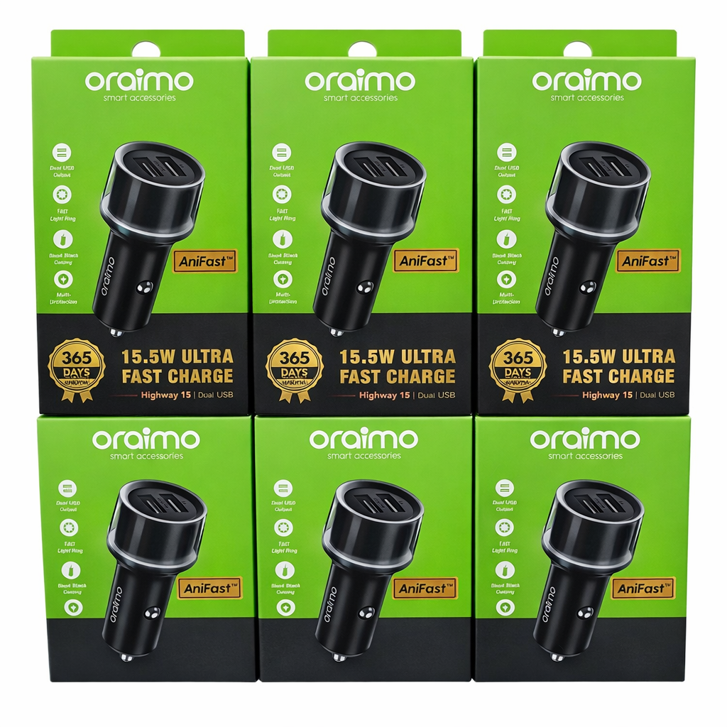 Highway 15 AniFast 15.5W Ultra Fast Car Charger – Dual USB Output, LED Light Ring, Smart Protection, 365 Days Warranty